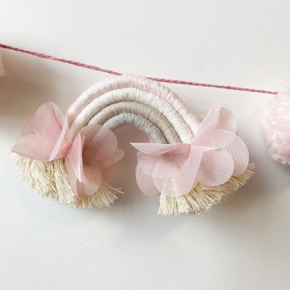 Macrame Rainbow Garland, Pom Pom Rainbow Garland, Yarn Macrame Mini Rainbows - Picture 4 of 6